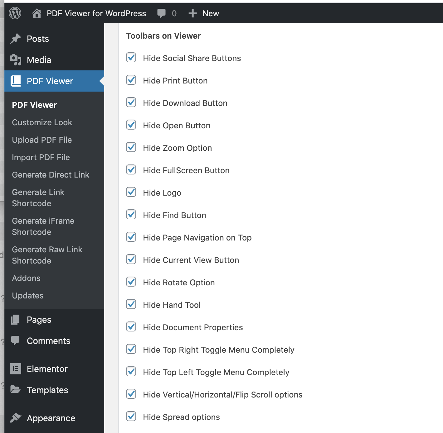 PDF Viewer Settings Page