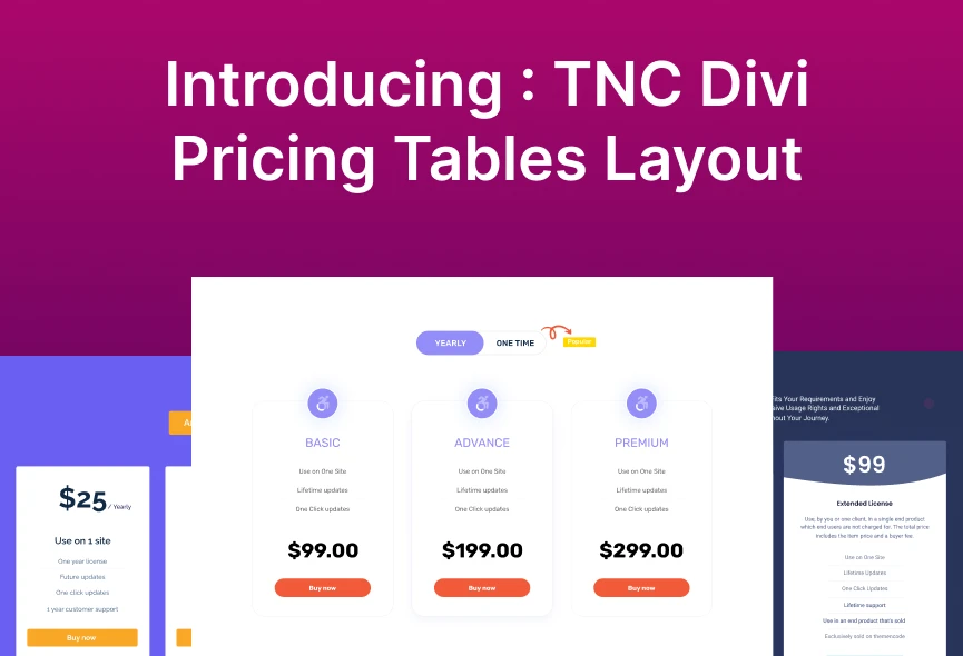 Introducing Unique Divi Pricing Table Layout Pack with Toggle!